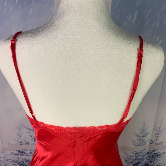 Victoria’s Secret Red Satin Lace Accent Split Babydoll Slip Dress Nightgown - Picture 7 of 14
